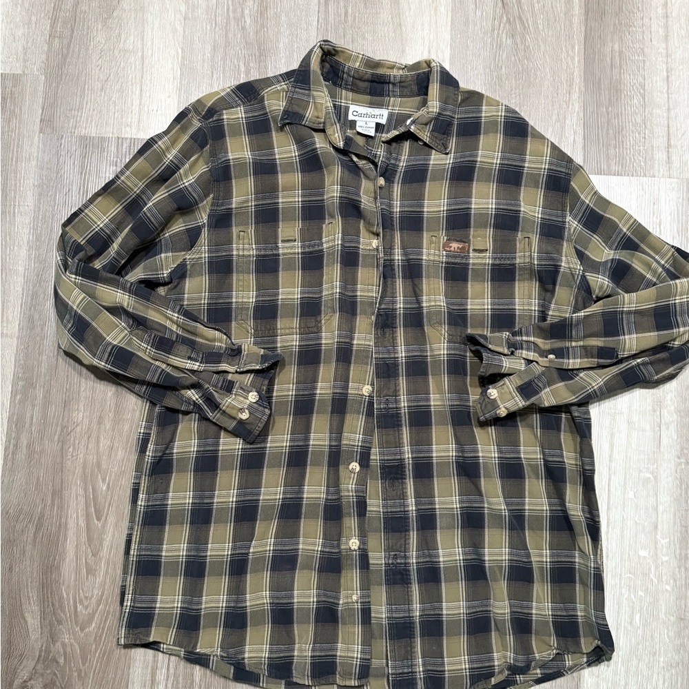 Carhartt Men's Olive and Navy Plaid Shirt